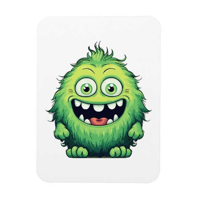 Smiling Cute Green Monster Cartoon Magnet (Vertical)