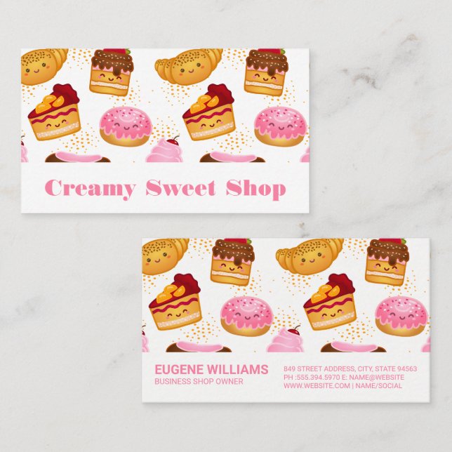 Smiling Cute Pastries and Sweets Business Card (Front/Back)