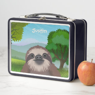 Smiling Cute Sloth Monogrammed Lunch Box