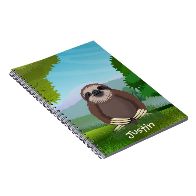 Smiling Cute Sloth Monogrammed Notebook (Right Side)