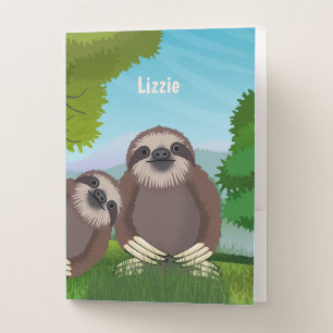 Smiling Cute Sloths Monogrammed Pocket Folder