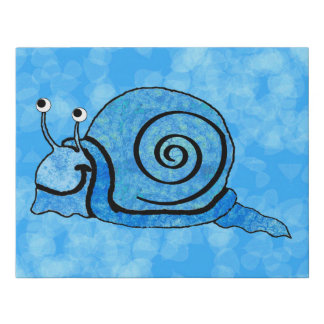 Smiling Cute Snail Blue Patterned Shell Aqua Faux Canvas Print