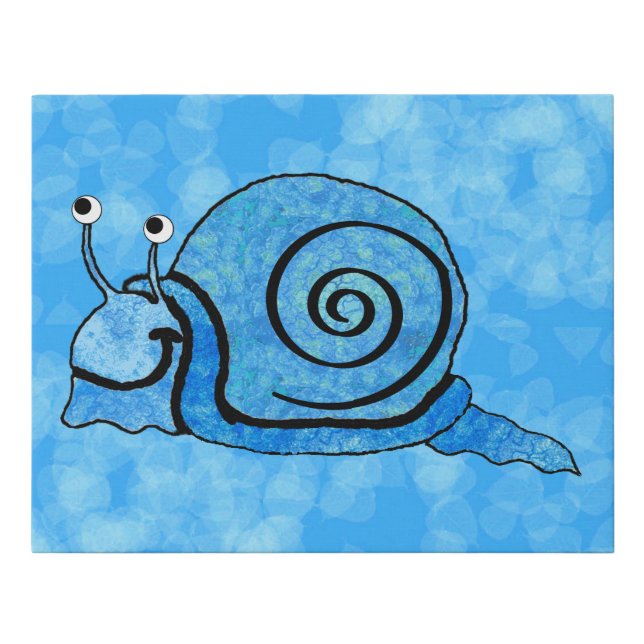 Smiling Cute Snail Blue Patterned Shell Aqua Faux Canvas Print (Front)
