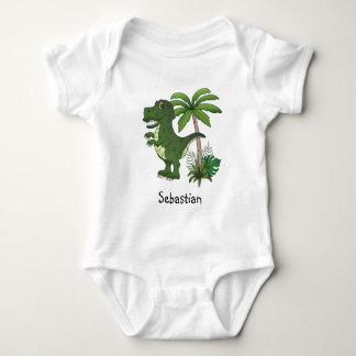 Smiling Cute T-rex With Custom Baby Name Dino Love Baby Bodysuit