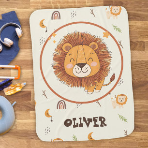 Smiling Cute Whimsical Lion Baby Blanket