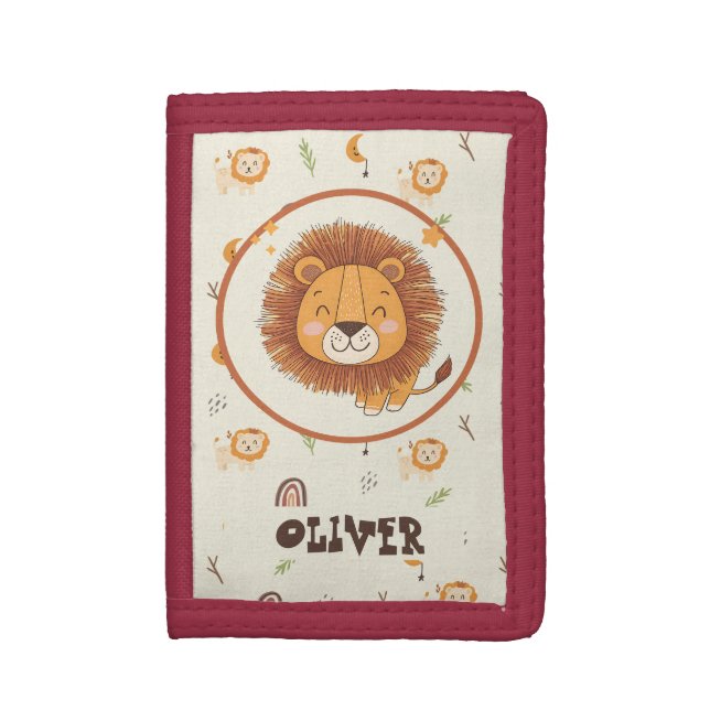 Smiling Cute Whimsical Lion Trifold Wallet (Front Vertical)