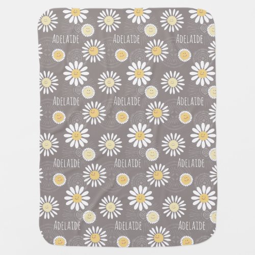 Smiling Daisies Wildflower Boho Pattern Name  Baby Blanket
