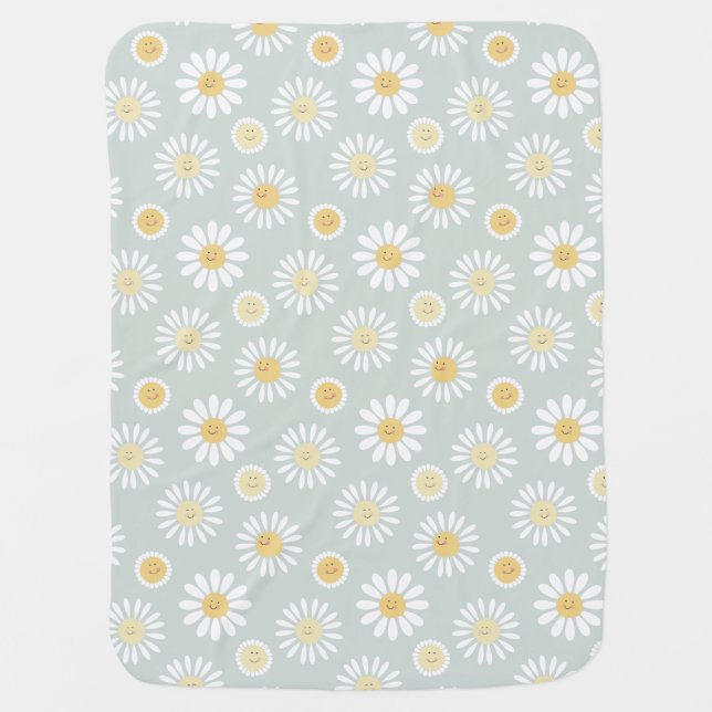 Smiling Daisies Wildflower Pattern Baby Blanket (Front)