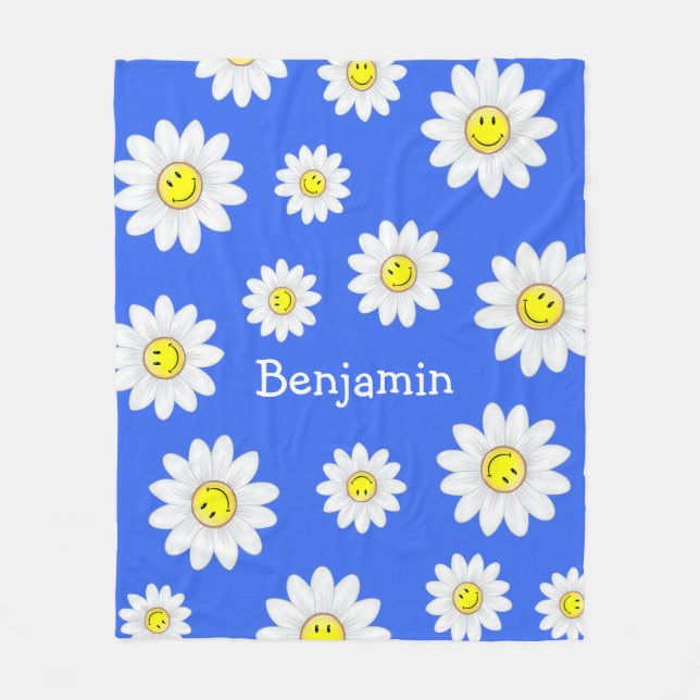 Smiling Daisy Flower Fleece Blanket (Front)