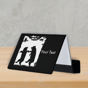 Smiling Dancing Black Bears Owl Watching Woods Desk Business Card Holder