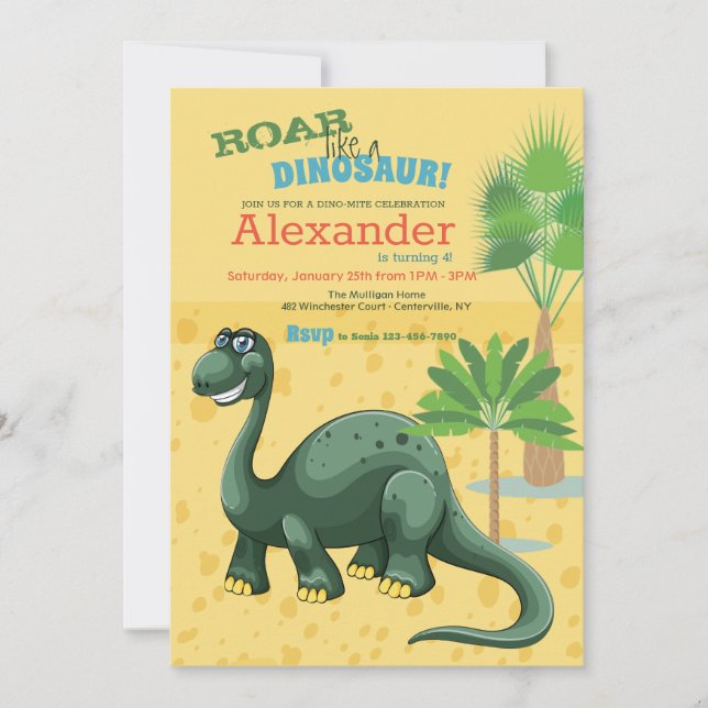 Smiling Dino Birthday Party Invitation (Front)