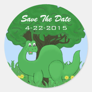 Smiling Dinosaur Save The Date Stickers