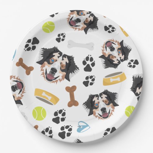 Smiling Dog Australian Shepherd Paper Plates