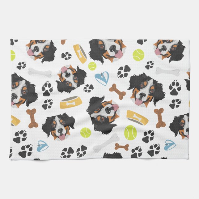 Smiling Dog Bernese Mountain Dog Kitchen Towel (Horizontal)