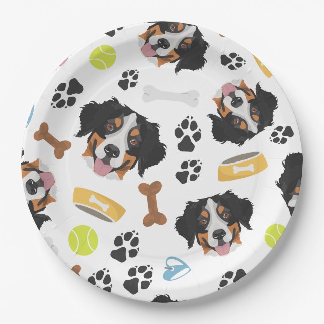 Smiling Dog Bernese Mountain Dog Paper Plates (Front)