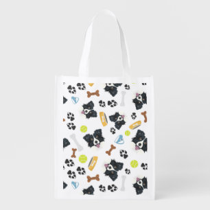 Smiling Dog Border Collie Grocery Bag