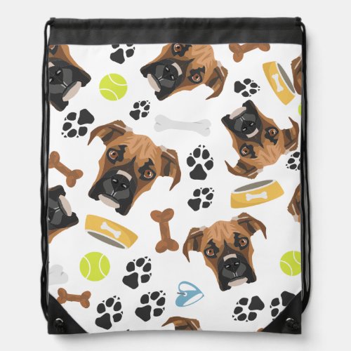 Smiling Dog Boxer Drawstring Bag