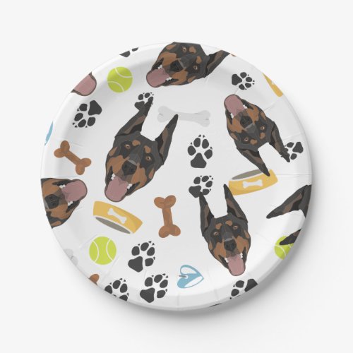 Smiling Dog Doberman Paper Plates