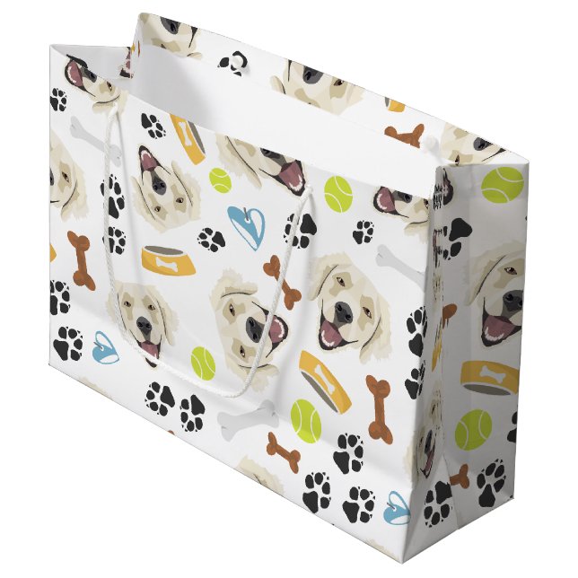 Smiling Dog Golden Retriever Large Gift Bag (Front Angled)