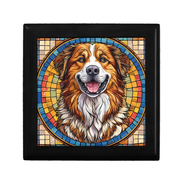 Smiling dog in mosaic background gift box (Front)
