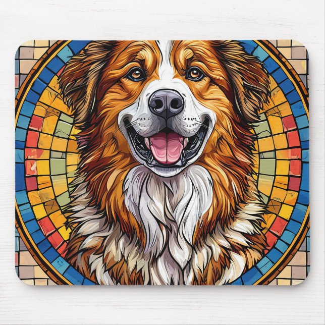 Smiling dog in mosaic background mouse pad (Front)