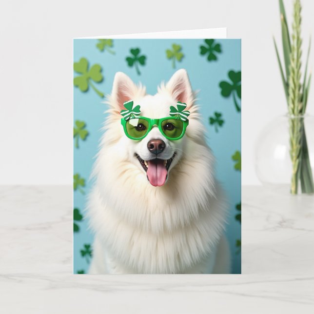 Smiling Dog Shamrock Glasses Card (Front)