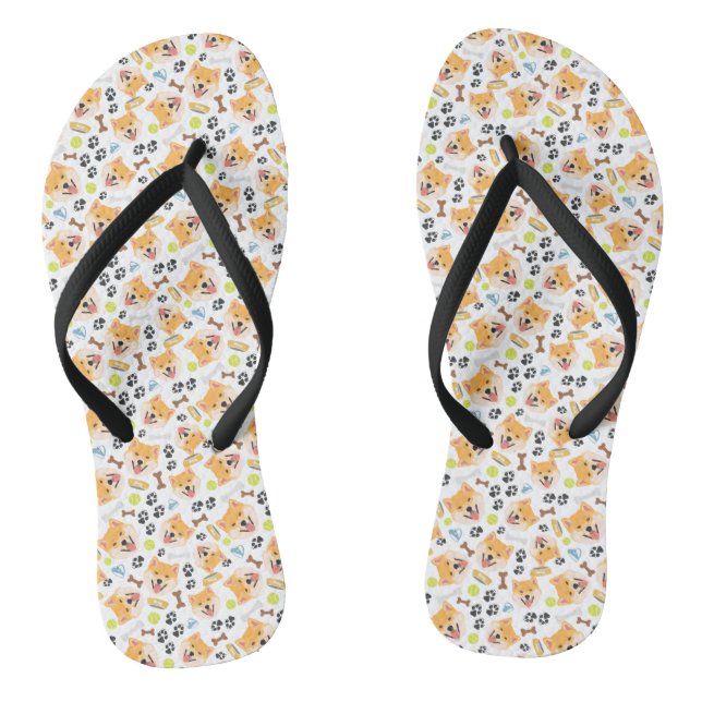 Smiling Dog Shiba Inu Flip Flops (Footbed)