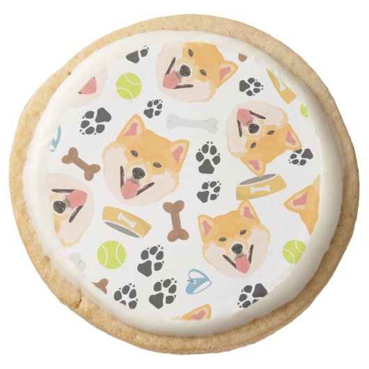 Smiling Dog Shiba Inu Round Shortbread Cookie (Front)