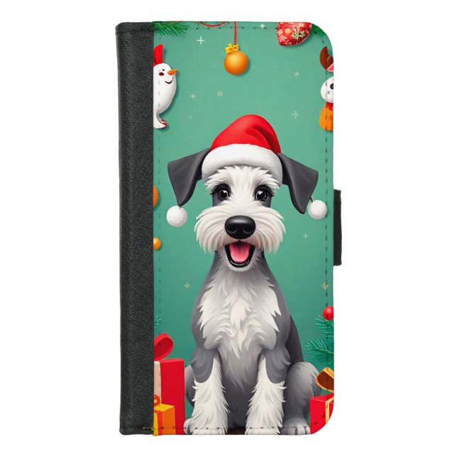 Smiling Dog with Santa Hat iPhone Wallet Case (Front)