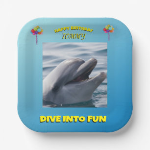 Smiling Dolphin Birthday Design Paper Plates