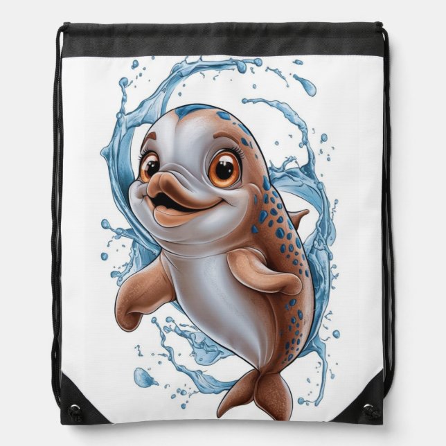 Smiling dolphin Drawstring Backpack (Front)
