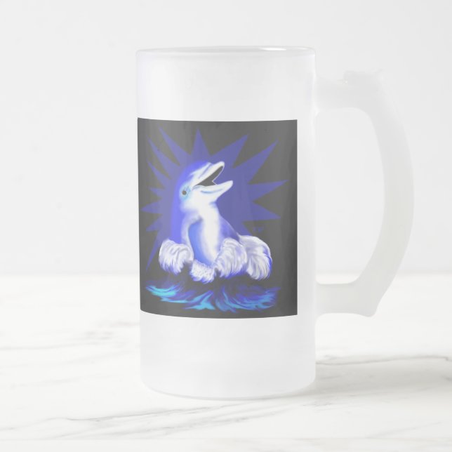 Smiling Dolphin Frosted Glass Beer Mug (Right)