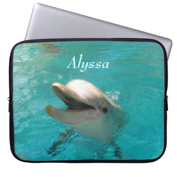 Smiling Dolphin Laptop Sleeve by Brookelorren at Zazzle
