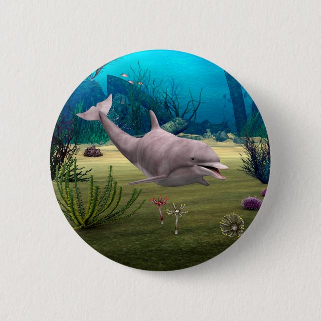 Smiling Dolphin Pinback Button (Front)