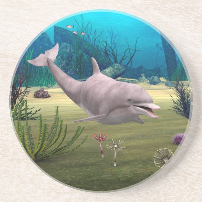 Smiling Dolphin Sandstone Coaster (Front)