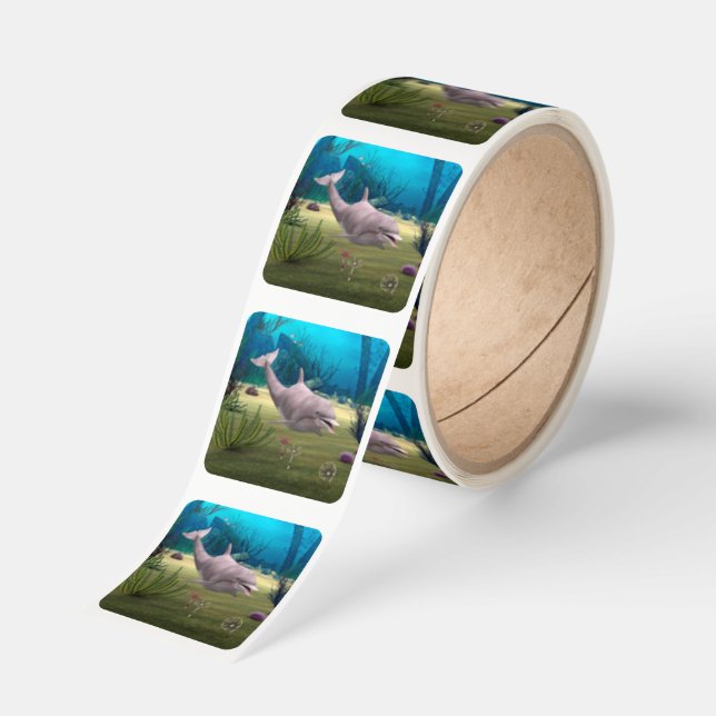 Smiling Dolphin Square Sticker (Roll)