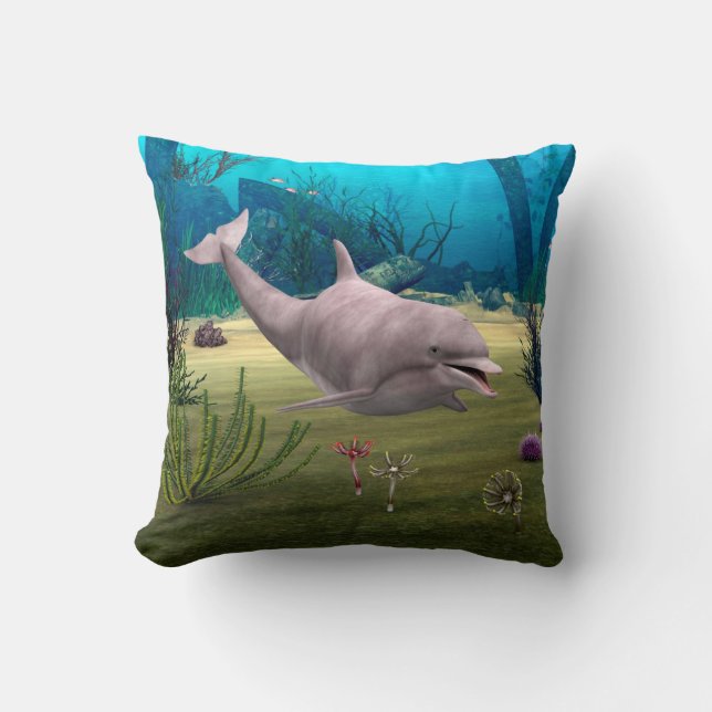 Smiling Dolphin Throw Pillow (Front)