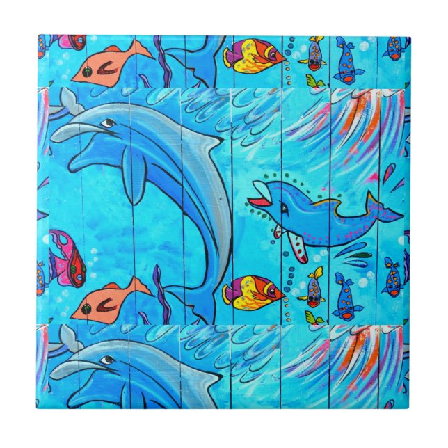 smiling dolphins blue tile (Front)