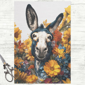 Smiling Donkey in Wildflower Garden Decoupage Tissue Paper