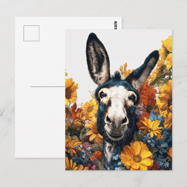 Smiling Donkey in Wildflower Garden Postcard (Front/Back)