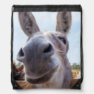 Smiling Donkey with Silly Grin Drawstring Bag