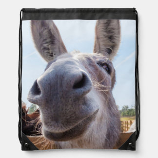 Smiling Donkey with Silly Grin Drawstring Bag