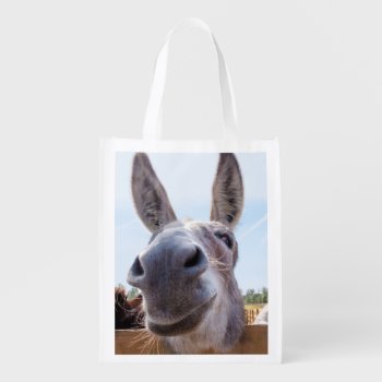 Smiling Donkey With Silly Grin Grocery Bag by ICandiPhoto at Zazzle