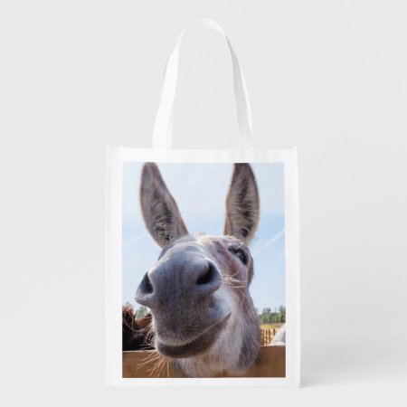 Smiling Donkey With Silly Grin Grocery Bag