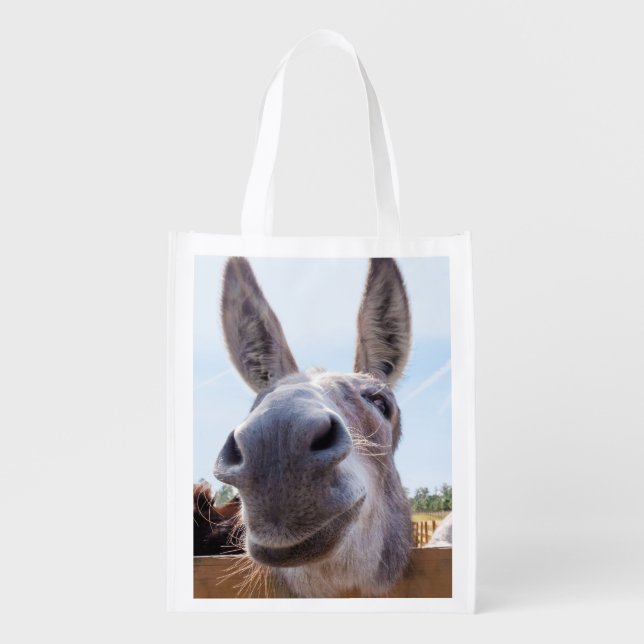 Smiling Donkey with Silly Grin Grocery Bag (Front)