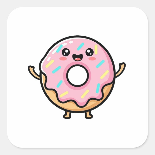 Smiling Donut – Cute Kawaii Illustration Square Sticker (Front)