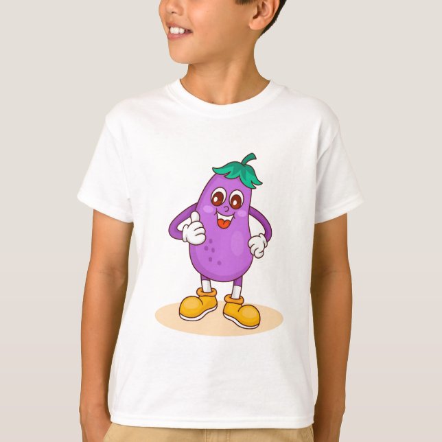 Smiling Eggplant Cute Cartoon T-Shirt (Front)