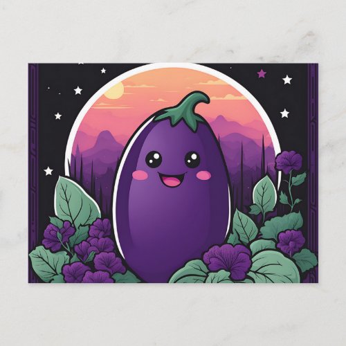 Smiling Eggplant Vegetable Postcard