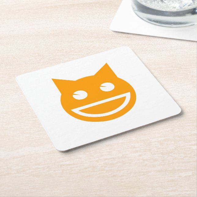 Smiling Emoji Cat Square Paper Coaster (Angled)
