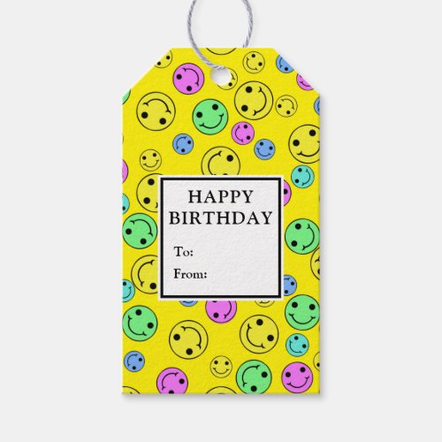 Smiling Emoji Faces Birthday Gift Tags